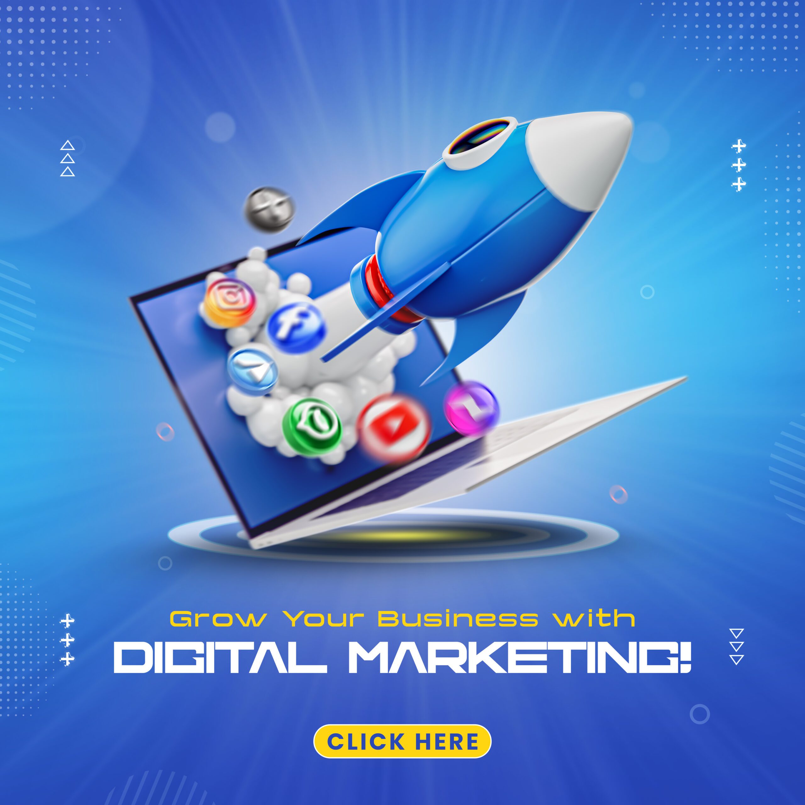 Startup Concept in Boosting Social Media Marketing with Laptop and Boost Rocket